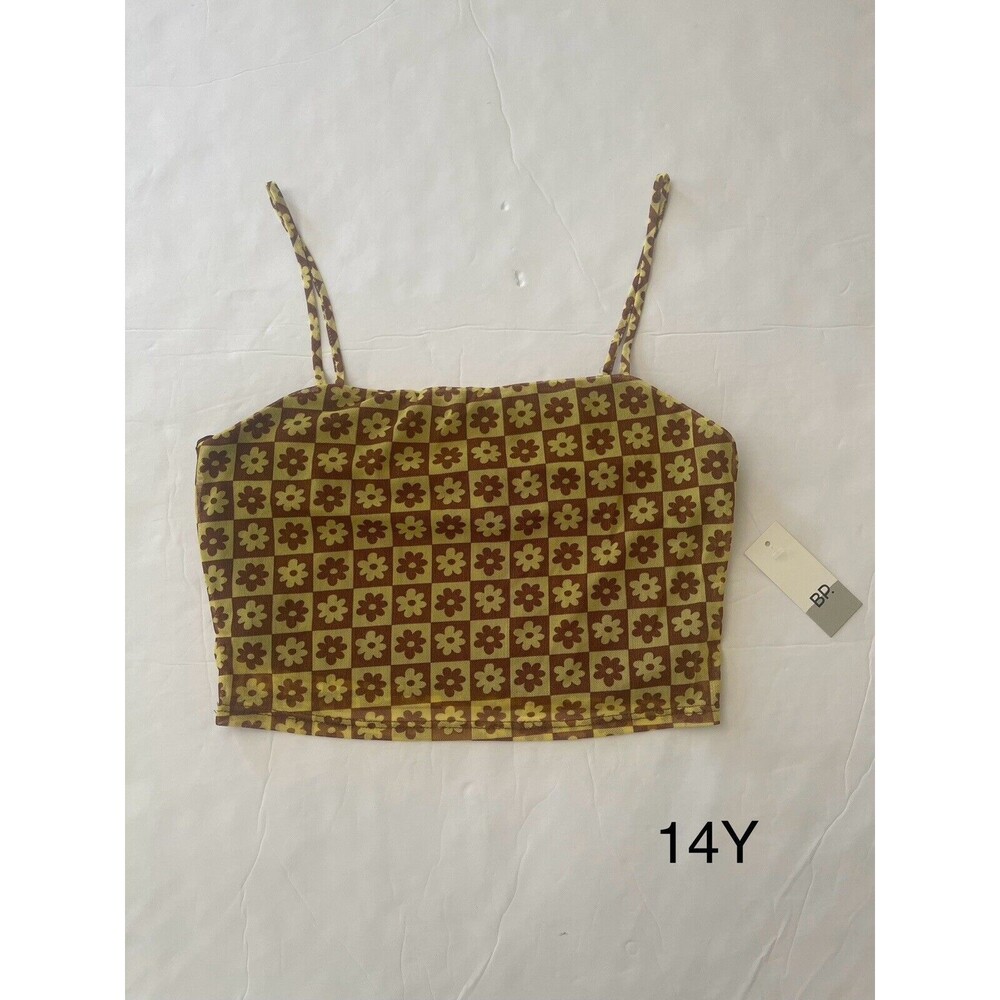 BP Women Brown Yellow Geometric Floral Flower Crop Top‎ Tank Top Women Size M